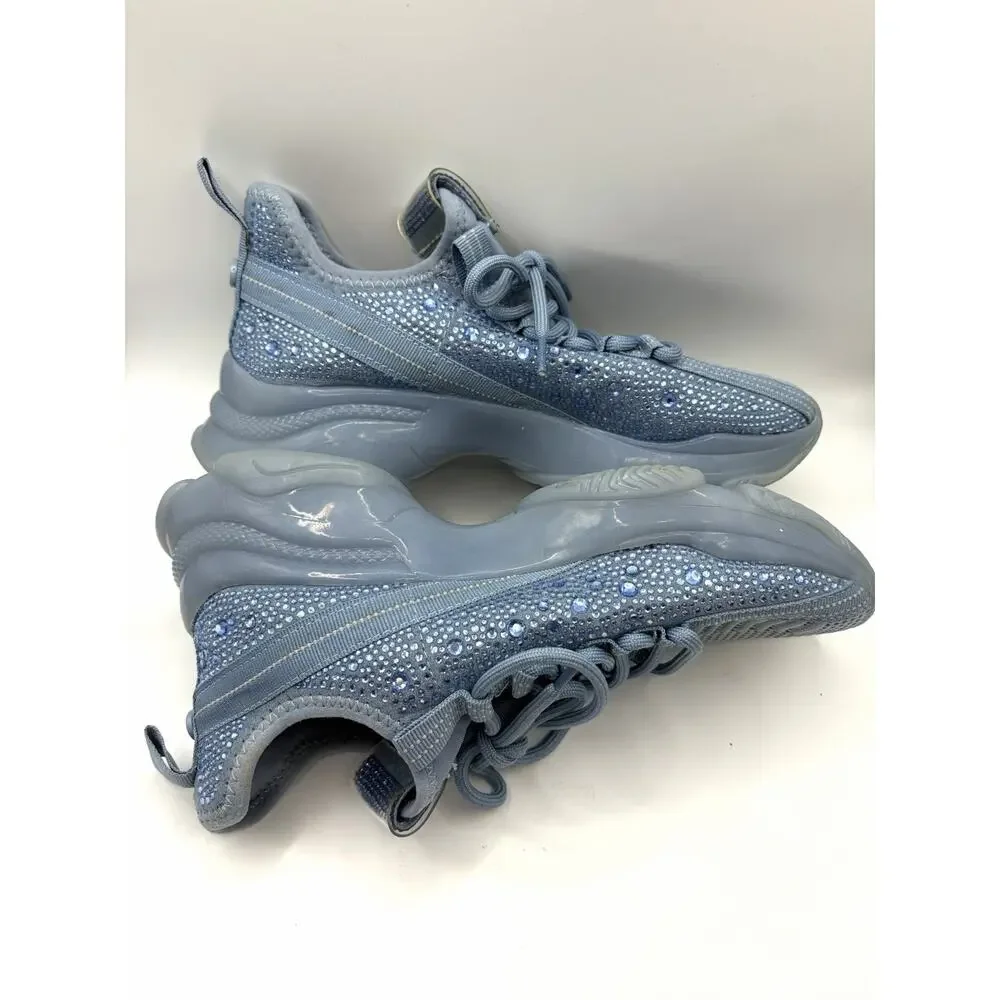 Steve Madden Maxima Blue Rhinestone Knit Sneakers Women’s 8.5 Chunky Trainer - Picture 6 of 11
